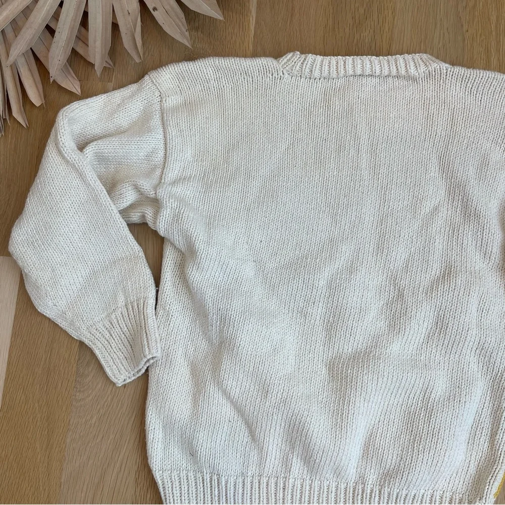 Vintage Passports Pier 1 Imports Beach Surfing 3D Knit Cream Peru Cotton Sweater